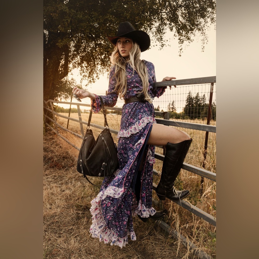 Chasing Unicorns - Dream On Ruffle Maxi Dress. Blue and Pink. Small. - Picture 10 of 10